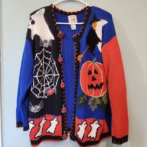 Vintage Spice Of Life Halloween Cardigan Sweater Size Medium Ghost Pumpkin Witch